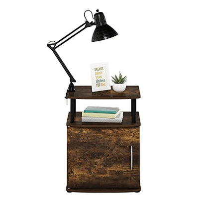 Furinno Jaya End Side Sofa Table/Nightstand with Door, Amber Pine/Black - color: Amber Pine/Black, size: 1-Pack
