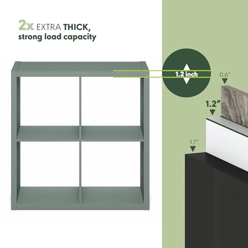 Furinno Cubicle 4-Cube Book Shelf, Extra Thick Frame Bookshelf, Light Grey | 14.6" x 30" x 30", Reversible Bookcase with Open Back, for Living Room, Bedroom, Home Office - color: Sage Green, size: 4-Cube