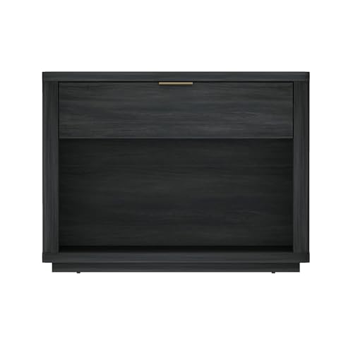 Manhattan Comfort Evelyn Modern Nightstand with Drawer & Open Shelf, Minimalist Bedside Table with Smooth Rounded Edges & Raised Mop Base, Versatile Accent Table, Set of 1, Charcoal Grey - color: Charcoal Grey, size: Set of 1