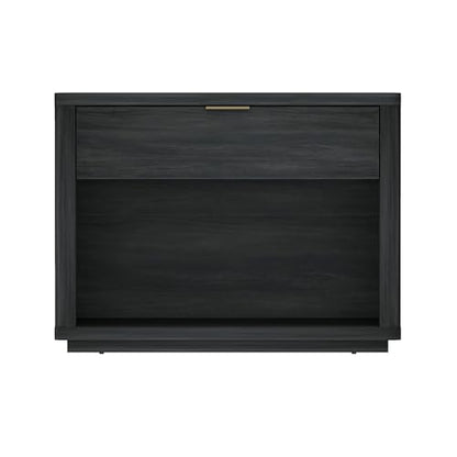 Manhattan Comfort Evelyn Modern Nightstand with Drawer & Open Shelf, Minimalist Bedside Table with Smooth Rounded Edges & Raised Mop Base, Versatile Accent Table, Set of 1, Charcoal Grey - size: Set of 1