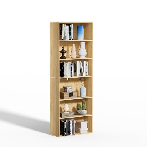 6 Tier Book Shelf，Wooden 6 Cube Storage Organizer,6 Tier Low Bookcase Storage Display Organizer, 64 Inch Versatile Cubes Shelf and Cubby Unit for Any Space (Natural Oak, 6 Cube-W(23.6inch) - color: Natural Oak, size: 6 Cube