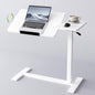 Adjustable Overbed Bedside Table with Wheels Pneumatic Mobile Standing Laptop Desk Rolling Computer Cart Movable Couch Desk Hospital Home Use, White - color: White