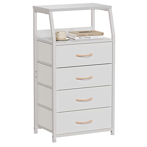 Furnulem Tall 4 Drawers Dresser, Vertical Storage Tower for Bedroom, Hallway, Entryway, Nursery, Closet Organizer, Nightstand Bedside Table Furniture, Sturdy Steel Frame, Wood Top, White - color: White, style: 4 Drawers