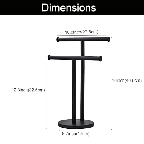 Hand Towel Holder, NEWRAIN Double Countertop Hand Towel Holder Stand, Stainless Steel Free Standing Hand Towel Rack with Heavy Base, for Bathroom Kitchen & Counter top, Matte Black - color: Matte Black, style: 2-Tier