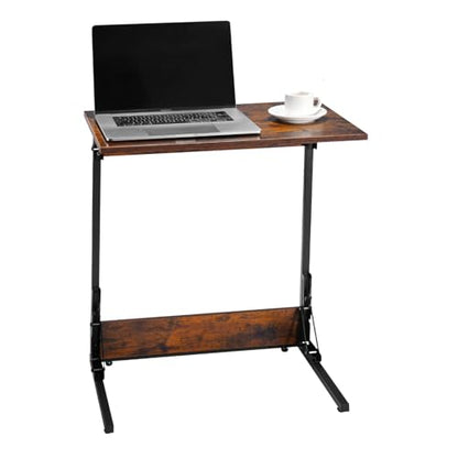 VEVOR C Table, Folding C Shaped End Table with Metal Frame & Adjustable Feet, Foldable C Shaped Side Table for Living Room Bedroom Office, 23.62 x 14.57 x 27.56 inch TV Tray, Brown and Black - style: Folding