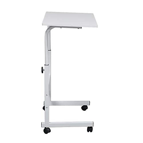 Karl home Mobile Side Table 31.5 inch Computer Desk with Wheels Height Adjustable Rolling Potable Laptop Cart, C-Shaped Bed Couch Sofa End Tables with Edge Stopper for Livingroom Bedroom, White - color: White, size: 31.5"+No Power Sockets