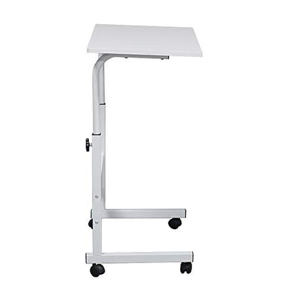 Karl home Mobile Side Table 31.5 inch Computer Desk with Wheels Height Adjustable Rolling Potable Laptop Cart, C-Shaped Bed Couch Sofa End Tables with Edge Stopper for Livingroom Bedroom, White - color: White, size: 31.5"+No Power Sockets
