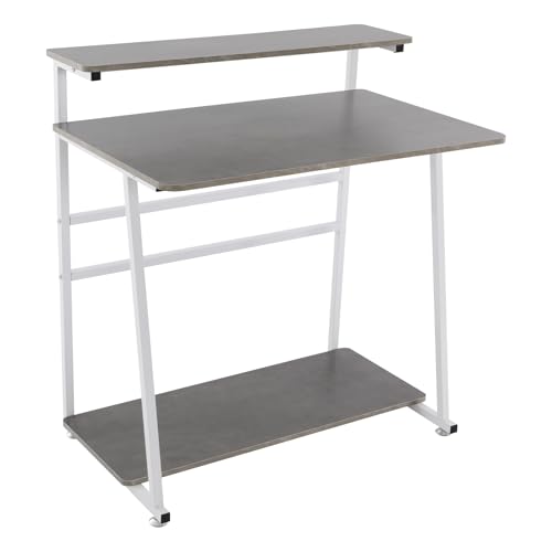 3 Tiers Rolling Computer Desk, 31.5 Inch Home Office Desk with 4 Wheels & 4 Foot Pads, Mobile Small Computer Desk, Student Study Table for Small Space Bedroom (White+Grey) - color: White+grey