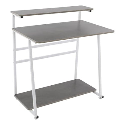 3 Tiers Rolling Computer Desk, 31.5 Inch Home Office Desk with 4 Wheels & 4 Foot Pads, Mobile Small Computer Desk, Student Study Table for Small Space Bedroom (White+Grey) - color: White+grey