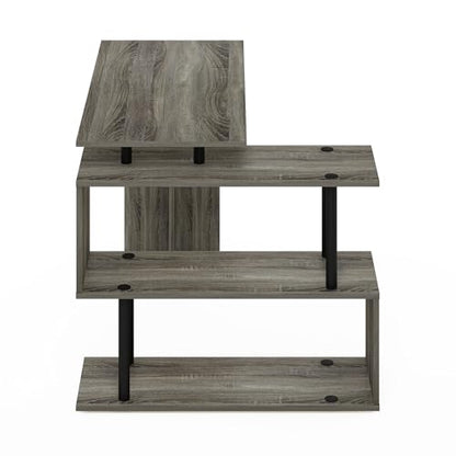 Furinno Moore L-Shape Computer Desk with 3-Tier Shelves, French Oak - color: French Oak/Black, style: 3-Tier Shelves Desk