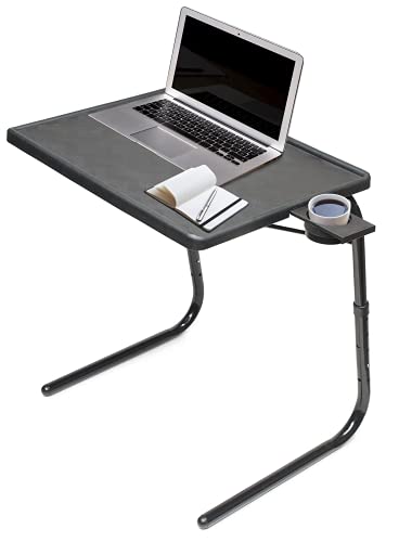 Table-Mate TV Tray Table | Portable Desk Folding Dinner Tray, Couch Table Trays for Eating Snack Food, Portable Laptop Desk, Bed Trays for Eating | Adjustable TV Trays with 3 Angles and Cup Holder - color: Black, size: 15"D x 21"W x 29"H