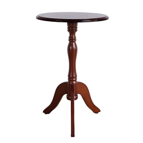 HLR Round Small End Table, Wooden Pedestal Side Coffee Tables, Vintage Accent Nightstand for Living Room, Bedroom, Entryway (1, Dark Brown) - color: Dark Brown