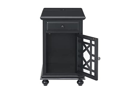 Martin Svensson Home Elegant Chairside End Table with Power — 24″W x 16″D x 25″H, Antique Black — Transitional Painted Accent Table with Flip-Top USB Charging, Drawer & Cabinet Storage - color: Antique Black