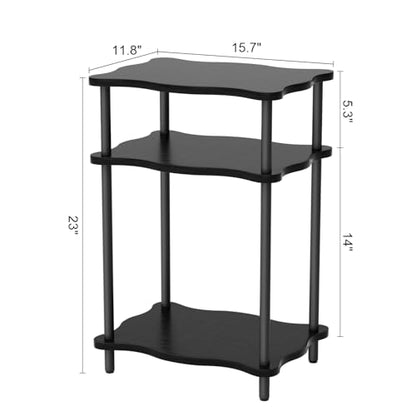 THUMEYE 3-Tier Side Table, 15.7”x11.8”x23” Space-Saving End Table with Solid Wood Legs, Tool-Free Assembly Nightstand for Bedroom Living Room, Black - color: Black