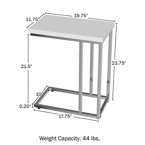 Lavish Home C-Shaped Sofa Side Table, White, 19.75” x 11.75” x 23.75” | Modern End Table, Laptop Tray, or Compact Bedside Nightstand, Space Saving Living Room Furniture - style: Single End Table
