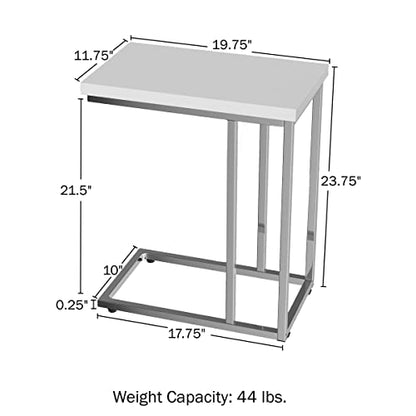 Lavish Home C-Shaped Sofa Side Table, White, 19.75” x 11.75” x 23.75” | Modern End Table, Laptop Tray, or Compact Bedside Nightstand, Space Saving Living Room Furniture - style: Single End Table