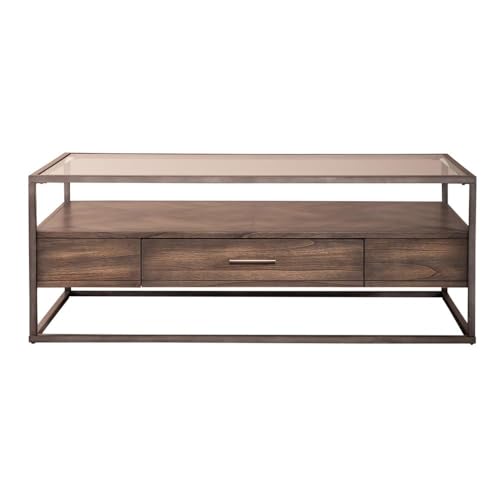 Liberty Furniture Rectangular Cocktail Table in Brown with Beveled Glass Top, Open Shelf Storage, and English Dovetail Construction for Contemporary Living - size: Rectangular Cocktail Table