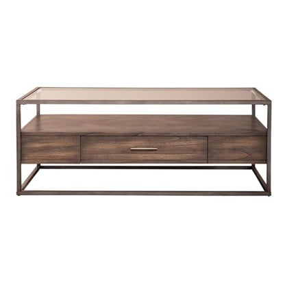 Liberty Furniture Rectangular Cocktail Table in Brown with Beveled Glass Top, Open Shelf Storage, and English Dovetail Construction for Contemporary Living - size: Rectangular Cocktail Table