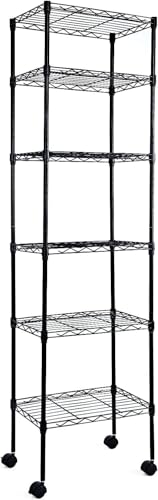 Simple Deluxe 6-Tier Storage Shelves, 17.32" W x 11.42" D x 64.96" H Adjustable Shelving Unit with Wheels and Hanging Hooks, Black - color: Black, size: 6-Tier, 17"W x 11"D x 64"H