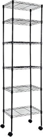 Simple Deluxe 6-Tier Storage Shelves, 17.32" W x 11.42" D x 64.96" H Adjustable Shelving Unit with Wheels and Hanging Hooks, Black - color: Black, size: 6-Tier, 17"W x 11"D x 64"H