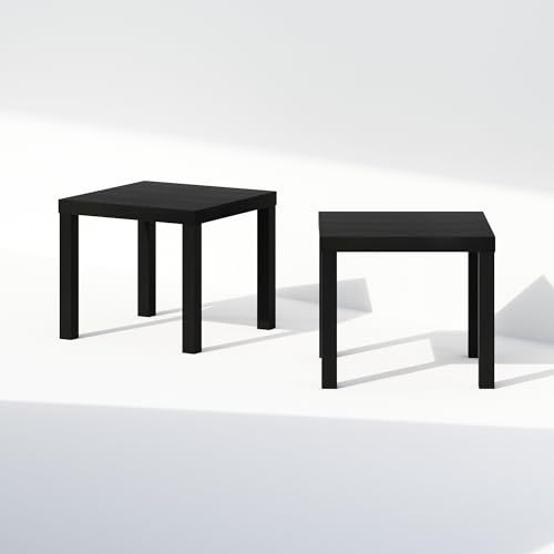 Furinno Classic Set of 2 Modern Coffee Table, Printer Stand, Black | 1.8" Triple Thick Square Tabletop, Side Table with 4 Legs, for Living Room, Bedroom, Home Office - color: Black, size: Set of 2, Square