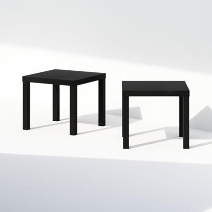 Furinno Classic Set of 2 Modern Coffee Table, Printer Stand, Black | 1.8" Triple Thick Square Tabletop, Side Table with 4 Legs, for Living Room, Bedroom, Home Office - color: Black, size: Set of 2, Square