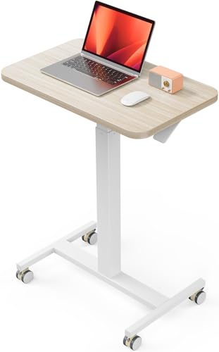 ErGear Mobile Small Standing Desk, Enhanced Adjustable Height Computer Workstations, Portable Rolling Laptop Desk with 4 Lockable Wheels for Home Office & Classroom, Light Walnut - color: Light Walnut