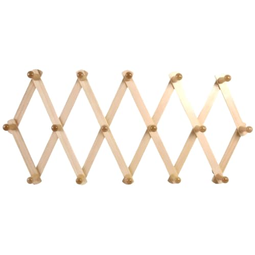 AMAPON Accordion Style Expandable Wall Wooden Coat Rack 16 Hooks (Pegs) Hang Hats Jackets Coffee Mug Purses Necklaces Towels Cap Leash Scarves Data Line Kitchenware - color: Natural 16 peg, size: 1 Pack