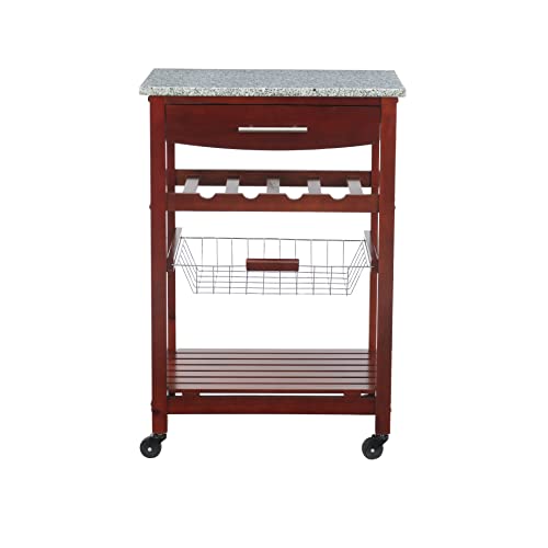 Linon Hanover Wenge Kitchen Cart with Granite Top, Model Number: 44037WENGE-01-KD-U - color: Wenge and Granite, style: Whitney
