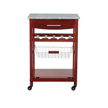 Linon Hanover Wenge Kitchen Cart with Granite Top, Model Number: 44037WENGE-01-KD-U - color: Wenge and Granite, style: Whitney