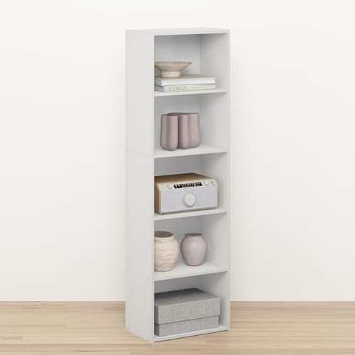Seto 5-Cube Narrow Slim Bookshelf, 15.8" W Tall Skinny Bookcase Cube Storage Organizer for Small Space, Bedroom, Closet, Home Office, White - color: White, size: 5-Cube
