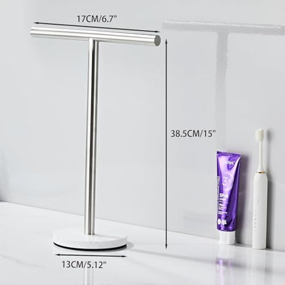 Hand Towel Holder, 15 Inch T-Shape Freestanding Towel Rack Stand for Bathroom & Kitchen Countertop with Brushed Nickel Finish and Marble Base - color: Brushed Nickel