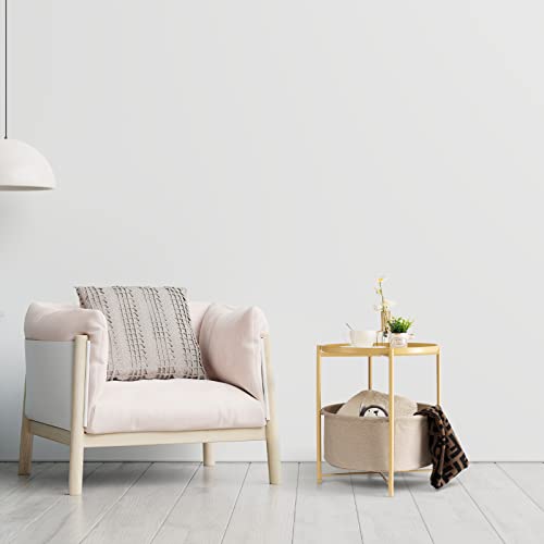 danpinera Side Table with Storage Basket, Small Round Table for Living Room | Metal Bedside Stand with Removable Serving Tray, Modern Nightstand for Small Space, Living Room, Bedroom, Nursery, Yellow - color: Pale Yellow