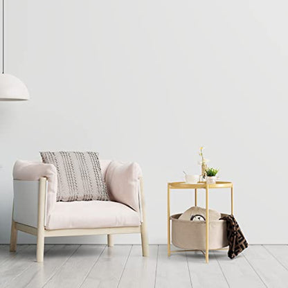 danpinera Side Table with Storage Basket, Small Round Table for Living Room | Metal Bedside Stand with Removable Serving Tray, Modern Nightstand for Small Space, Living Room, Bedroom, Nursery, Yellow - color: Pale Yellow