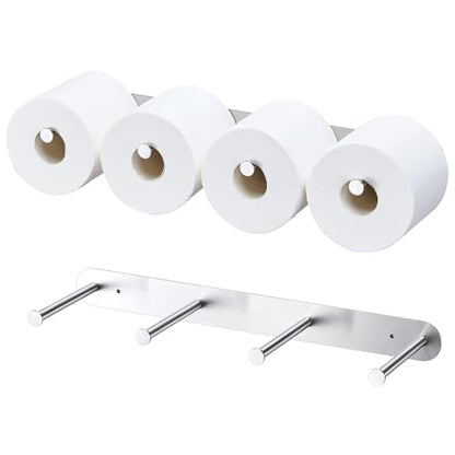 Toilet Paper Holder Wall Mount, Extra Toilet Paper Storage Metal, Modern Toilet Paper Organizer for 10 Rolls, Adhesive Toilet Paper Stand for Bathroom Kitchen Washroom (Sliver)