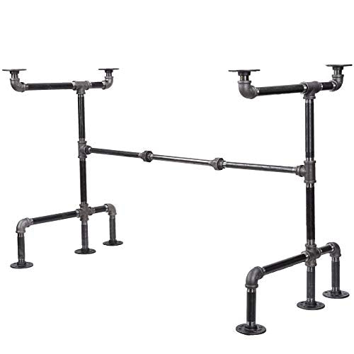 PIPE DECOR Industrial Pipe Desk Leg Set, Modern Home Office Writing or Computer Base Kit, Dark Grey Unfinished Steel Metal Pipe Legs, M-Desk Style - size: M Desk Unfinished 3/4-in and 1/2-in