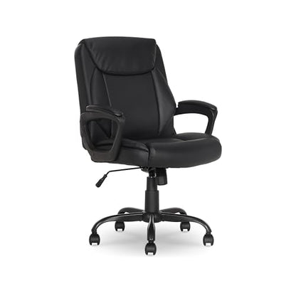 Amazon Basics Classic Puresoft PU Padded Mid-Back Office Desk Chair with Armrest, Easy Assembly, Sturdy Metal Base, Wheels, 275lb Support, 26"D x 23.75"W x 42"H, Black - color: Black
