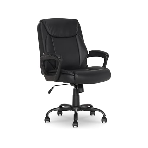 Amazon Basics Classic Puresoft PU Padded Mid-Back Office Desk Chair with Armrest, Easy Assembly, Sturdy Metal Base, Wheels, 275lb Support, 26"D x 23.75"W x 42"H, Black - color: Black