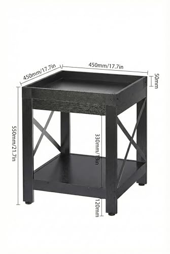 Farmhouse Square Side Table,2-Tier End Table with Storage Shelf | Modern Sofa Couch Table Bedside Nightstand With X-Frame for Living Room Bedroom Office Small spaces,Black - color: Black, style: Farmhouse