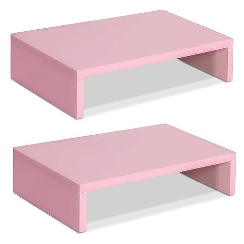 TEAMIX Pink Monitor Stand Riser - 2 PackS, Wood | Dual Stand for 2 monitors. Holds 80 lbs, Stack or Separate Adjustable Use, Fits laptop, TV, PC. For Home Office, Gaming - color: Pink