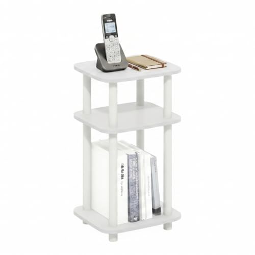 Furinno JUST 3-Tier Telephone Table, Turn-N-Tube Toolless Side Table with Open Shelf, Round Curve Corner Night Stand, Bedside Table, for Living Room, Bedroom, White - color: White/White, size: 1-Pack, Plastic Frame, 3-Tier