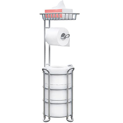 Toilet Paper Holder Stand with Shelf for Phone, Free Standing Tissue Roll Storage and Dispenser Rack for 4 Mega Rolls, Silver Gray - color: Silver Gray