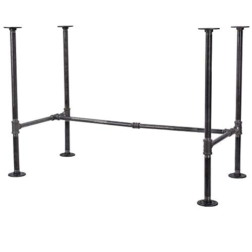 PIPE DECOR Industrial Pipe Desk Leg Set, Modern Home Office Table Writing or Computer Base Kit, Dark Grey Black Rough Pipes, Rustic Vintage Furniture Unfinished Steel Metal Pipe Legs, H-Desk Style - size: H Desk Unfinished 3/4-in and 1/2-in