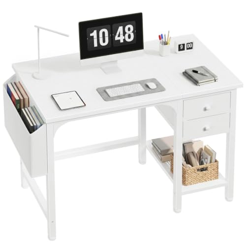 Lufeiya White Small Desk with Drawers - 40 Inch Computer Desk for Small Space Home Office, Modern Simple Study Writing Table PC Desks - color: White, size: 39.4"