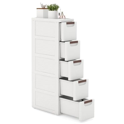 LOKO 5-Drawer Narrow Storage Cabinet, Slim Rolling Cart (7.5"x16.5"x36") | Mobile Plastic Cart Container | Pull Handles & Built-in Wheels | For Living Room, Kitchen, Bathroom, Office - size: 7.5"x16.5"x36" (5 Drawer)