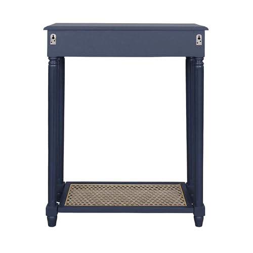 East at Main Lenora Navy Narrow Console Table for Entryway with Drawer | 23.75-inch slim hallway table with cane shelf, solid wood frame, navy finish, traditional furniture for small spaces - color: Navy