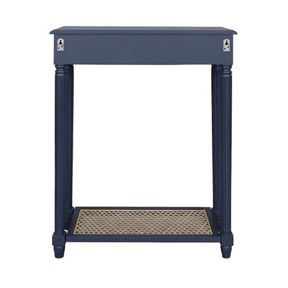 East at Main Lenora Navy Narrow Console Table for Entryway with Drawer | 23.75-inch slim hallway table with cane shelf, solid wood frame, navy finish, traditional furniture for small spaces - color: Navy