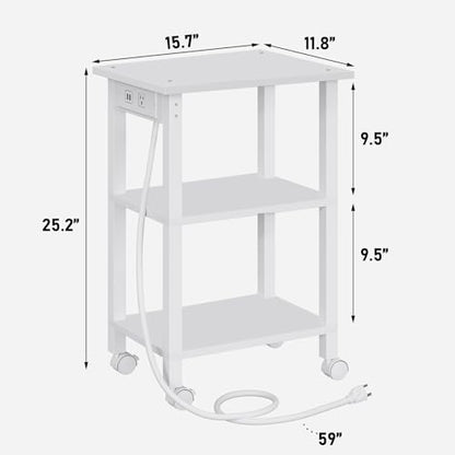 TUTOTAK Printer Stand, 3 Tier Rolling Printer Cart with Charging Station | Small Under Desk Printer Table with Wheels for Small Space, Office, Home, White PS02BW001 - color: White, size: 3 tier(15.7 x 11.8 x 23.6inchs)