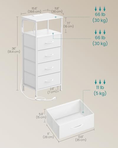 SONGMICS BELLAH Collection - Nightstand with Charging Station and App-Controlled Adjustable LED Lights, Bed Side Table, 4 Drawers and 1 Open Shelf, Modern, Cloud White and Snow White ULGS304WH01S - color: Cloud White + Snow White, size: 4 Drawers
