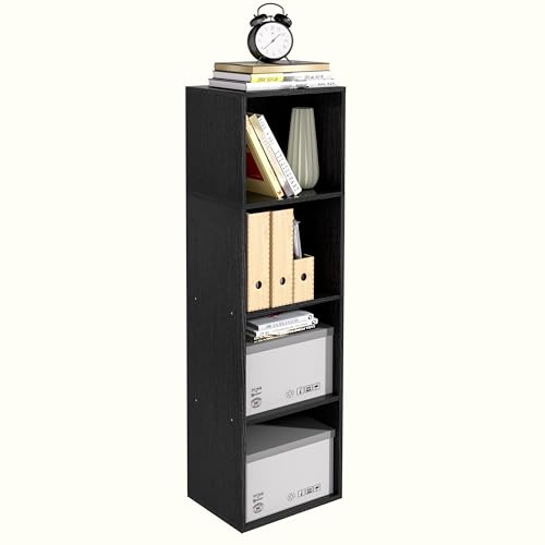 Wooden 4 Cube Storage Organizer, 4 Tier Storage Cubes Storage Display Cubby,Freestanding DIY Closet Shelving Unit for Living Room Bedroom Office(Black, 4 Cube-W(11.8inch) - color: Black, size: 4 Cube-W(11.8inch)